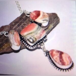 Rhodochrosite Stamped 925 Sterling Silver Necklace